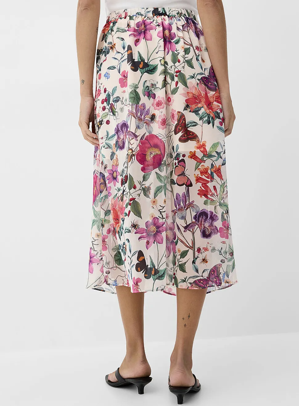 Sheer chiffon button-front midi skirt
