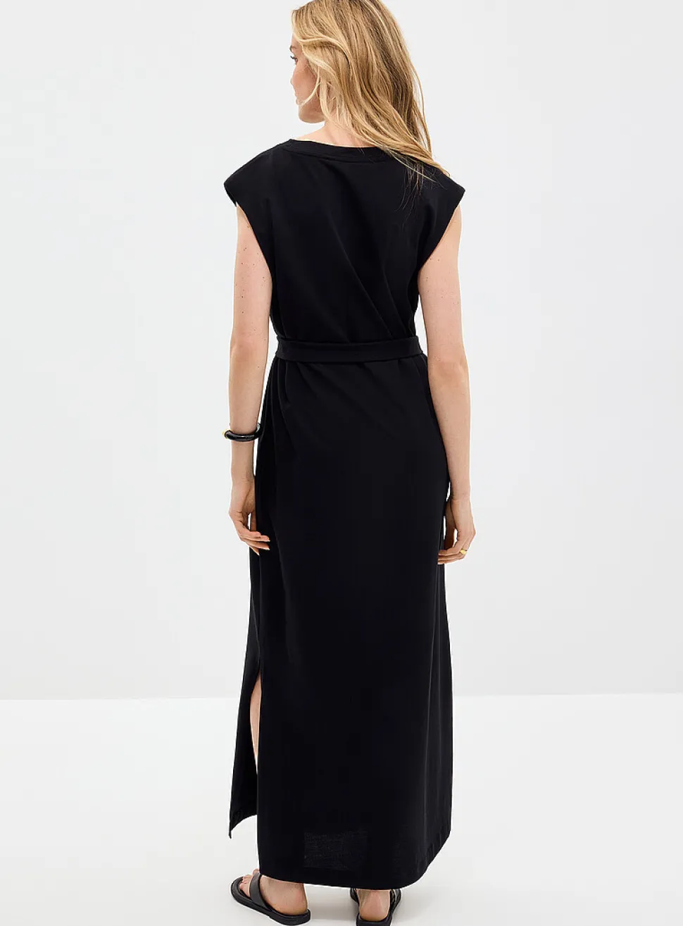 Shoulder-pad jersey maxi dress