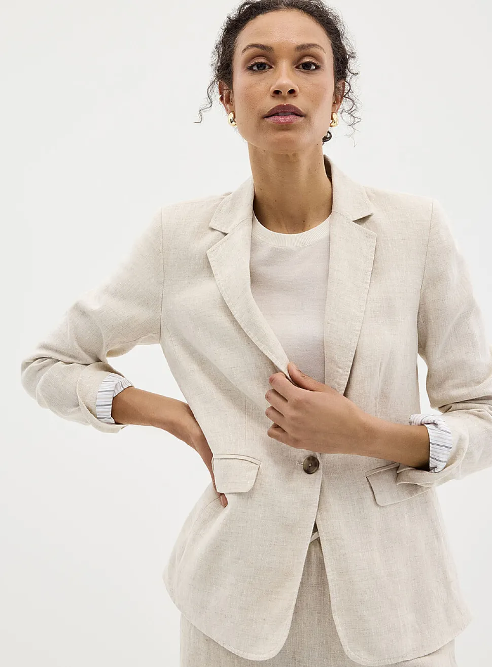 Single-button pure linen blazer