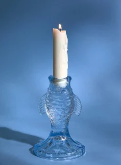 Sky blue glass fish candleholder