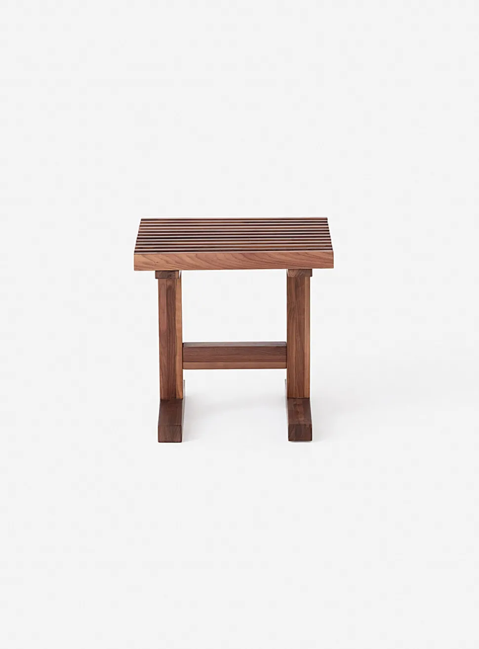 Slatted walnut side table