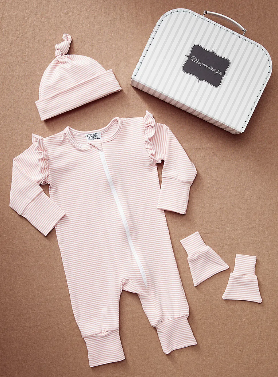 Striped pyjama birth gift set