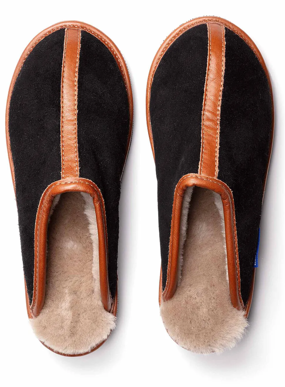 Suede and reversed sheepskin mule slippers