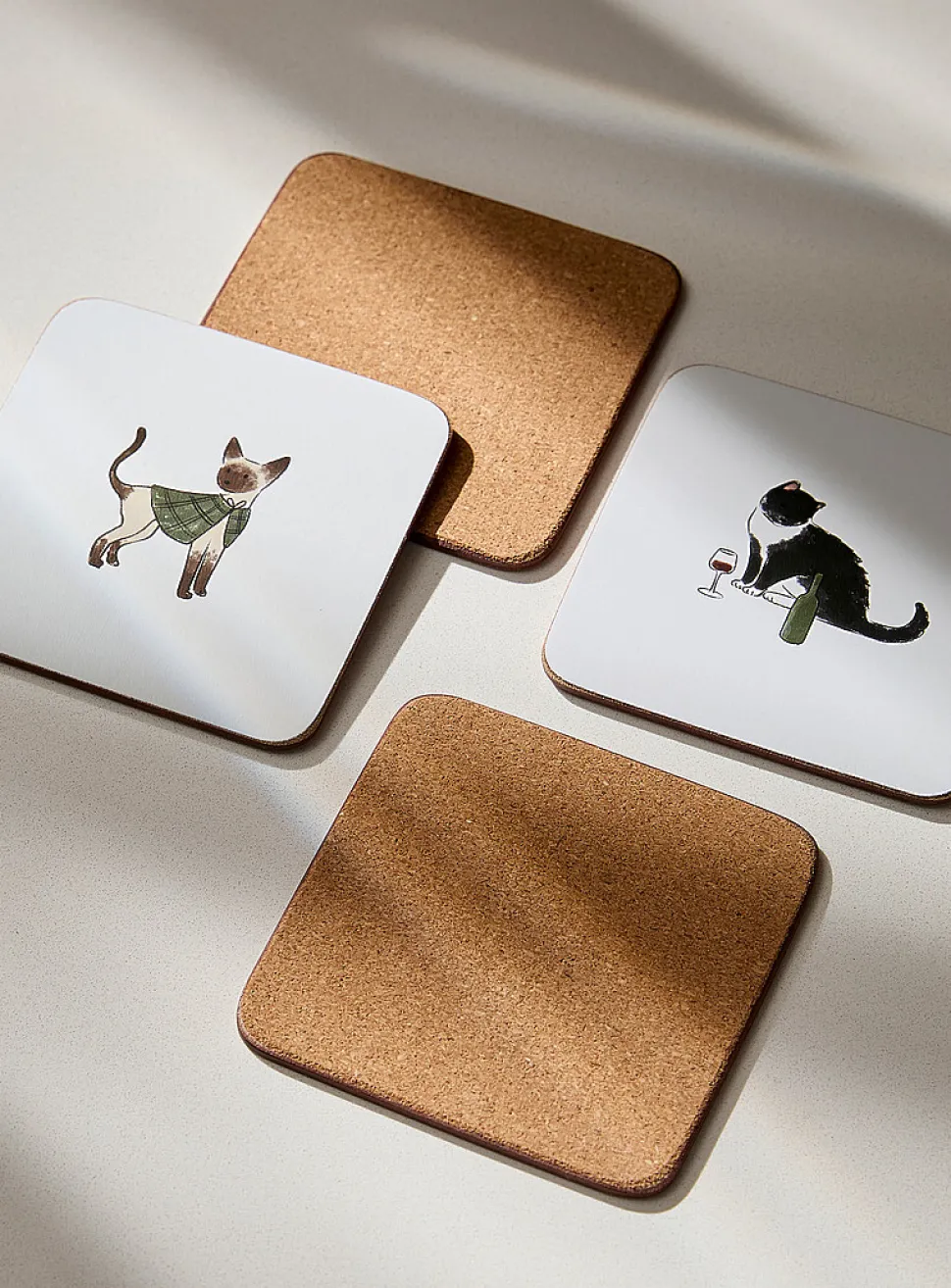 Sweet cat and dog life laminated cork coasters