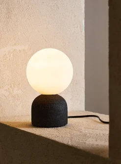 Terracotta table lamp and spherical lampshade