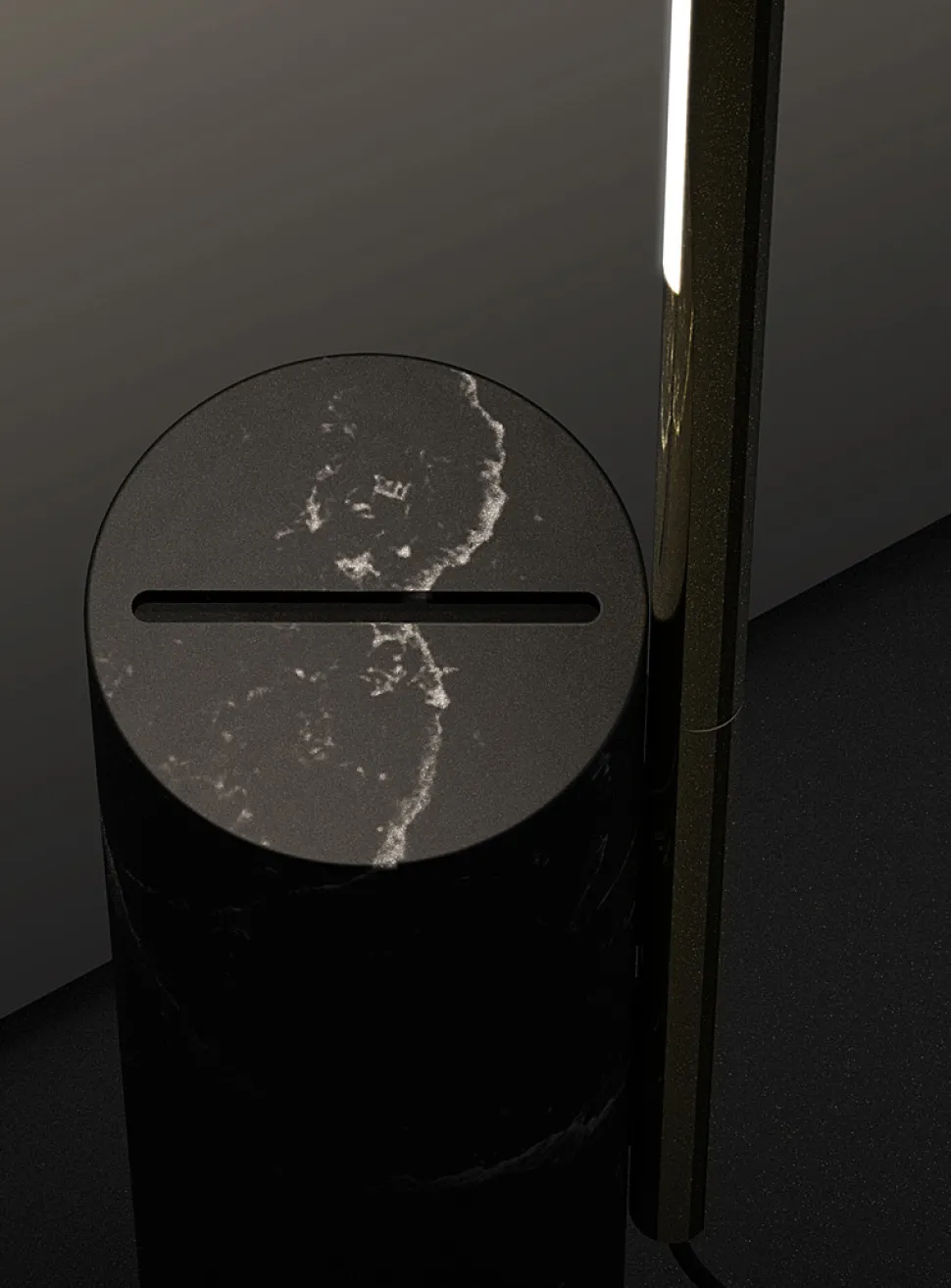 T.O marble and aluminum standing lamp