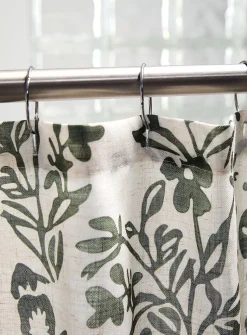 Touch of linen green flowers shower curtain