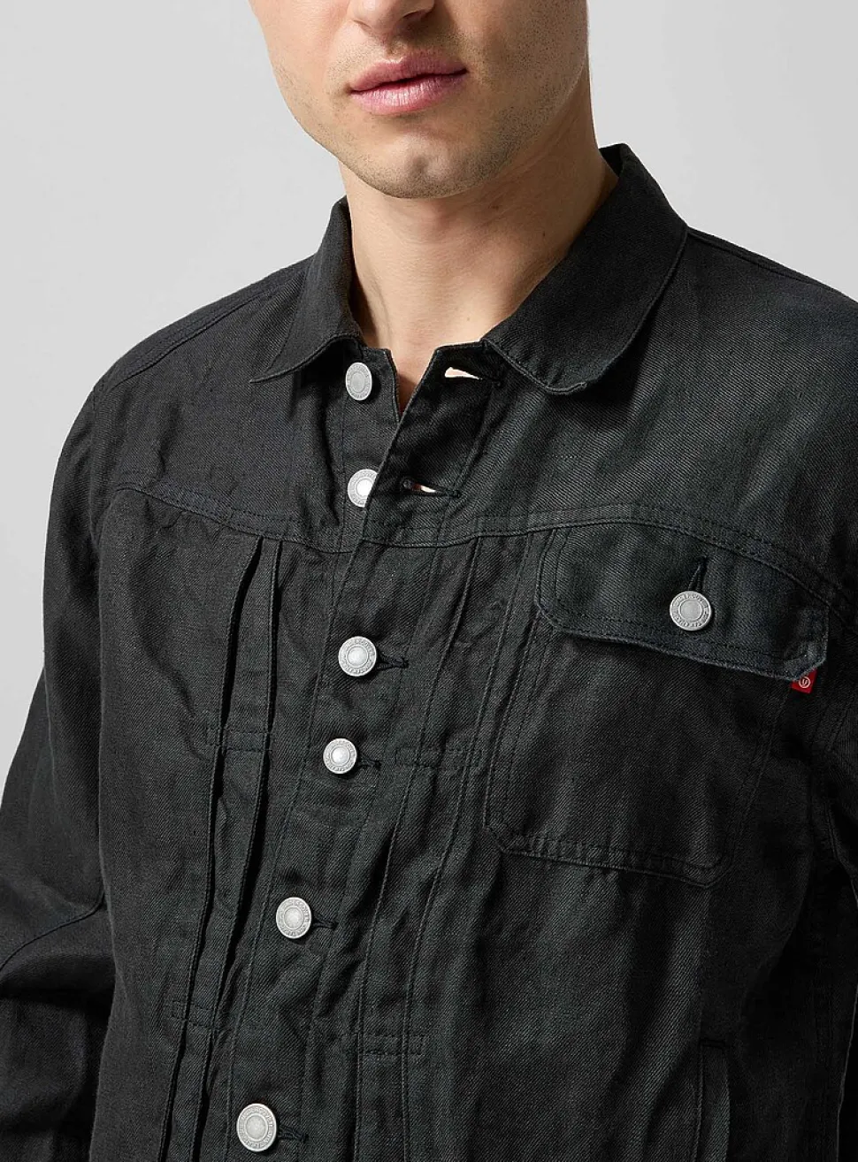 Trucker crinkled linen jacket
