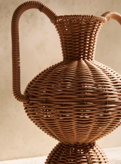 Two-handled rattan effect vase