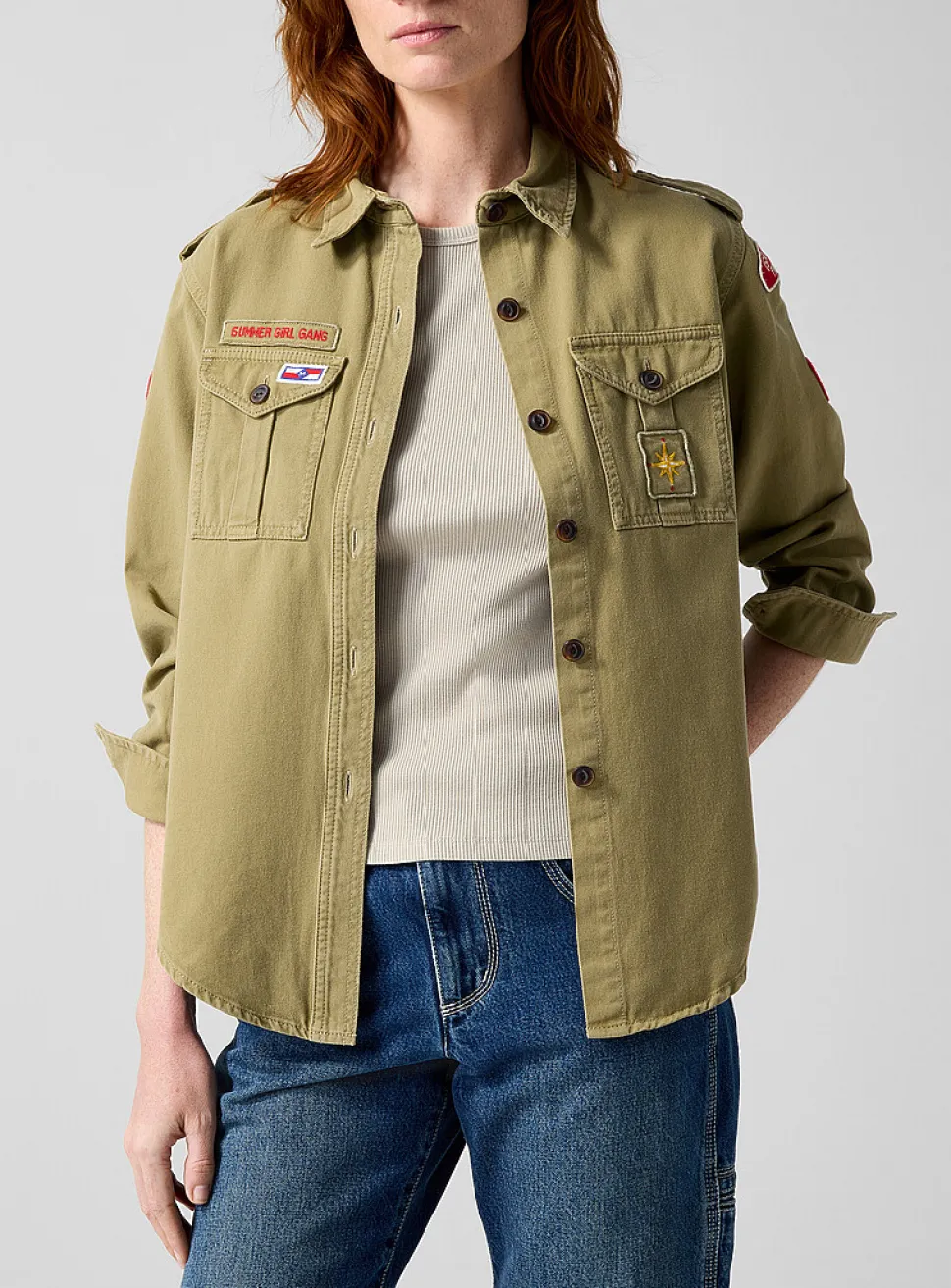 Umberta patches khaki shirt