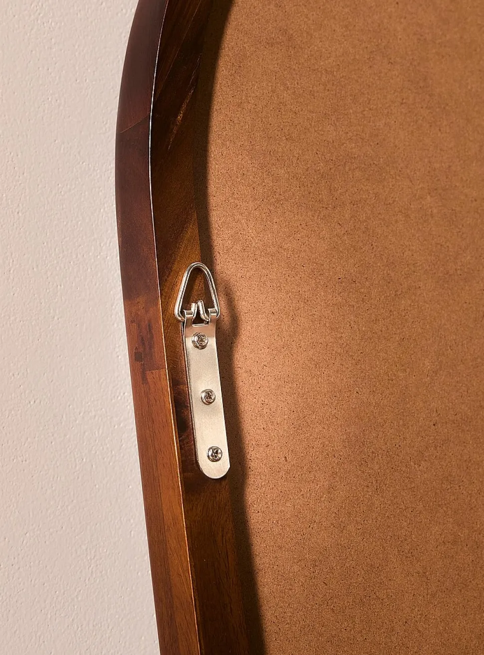 Walnut-finished arched frame mirror