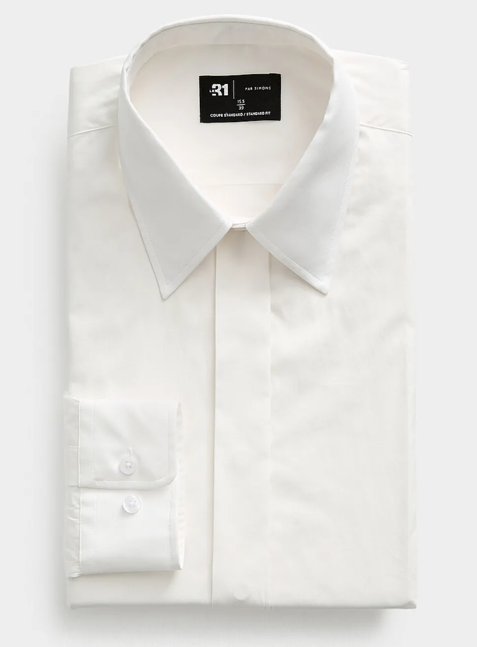 White hidden-button shirt