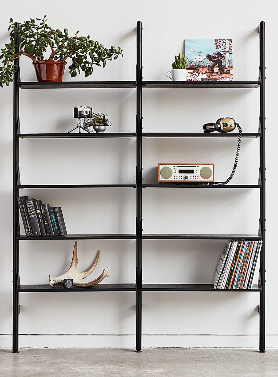 Wood and metal double shelf