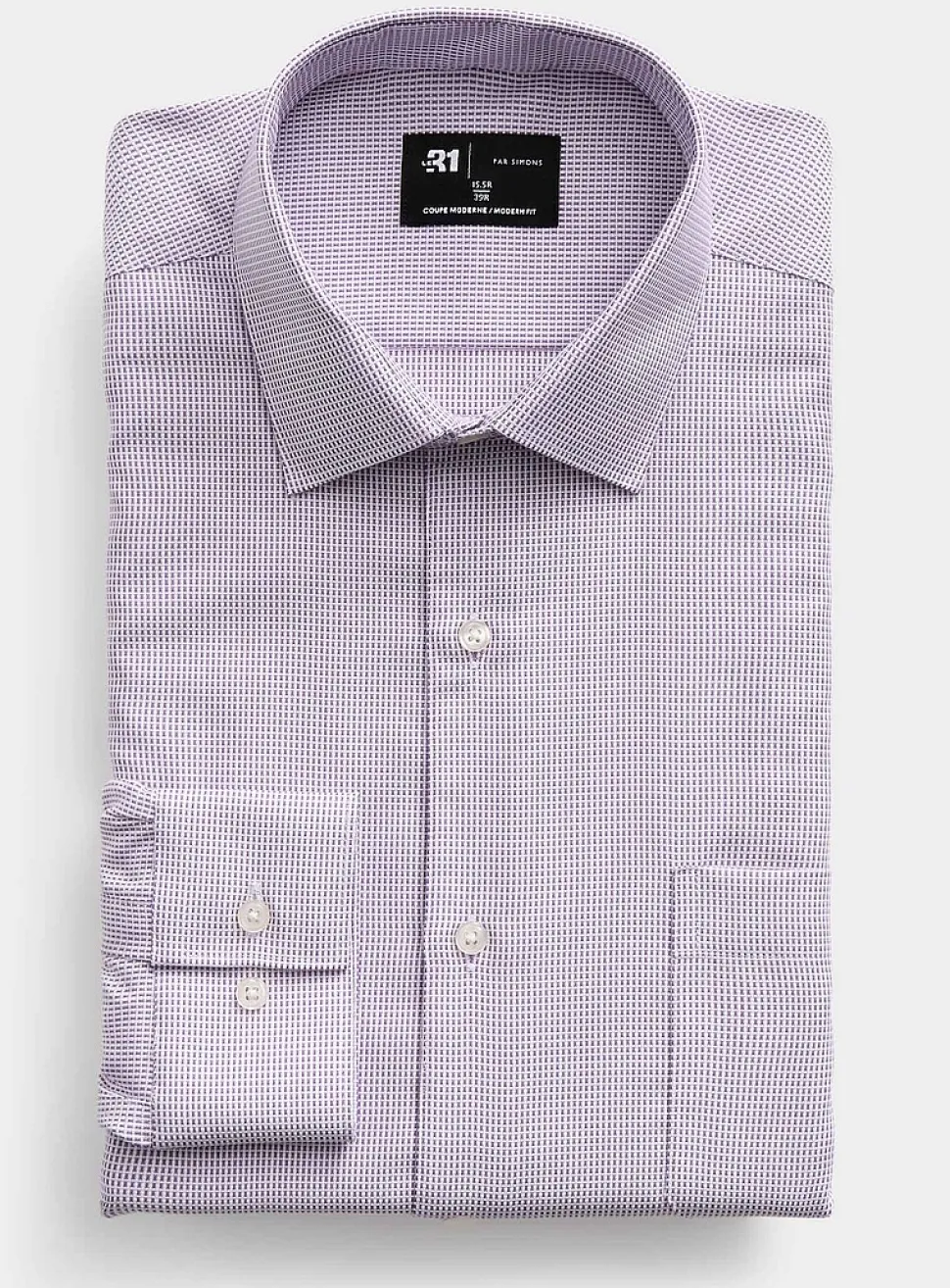 Wrinkle-free light blue jacquard check shirt