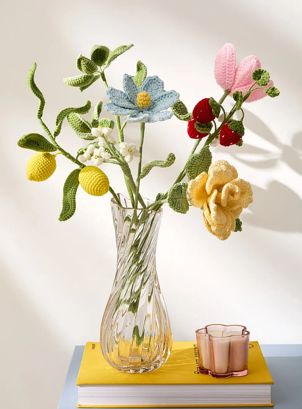 Yellow rose imitation crocheted branch